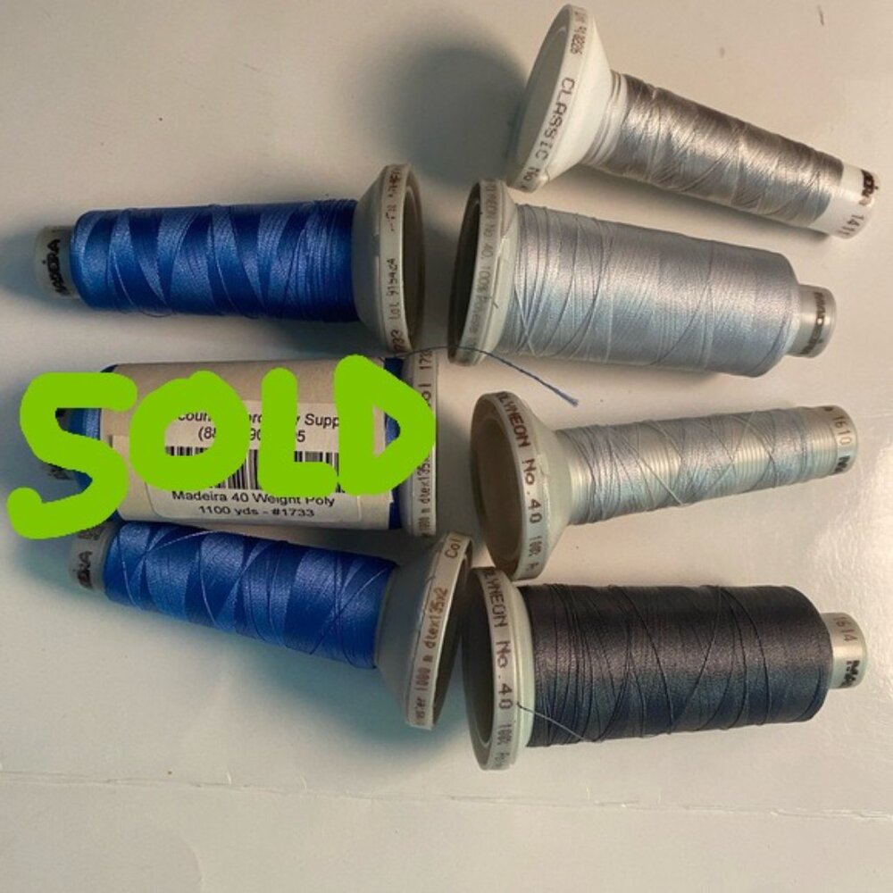 Madeira thread lot blues and grays 6 machine embroidery spools assorted mix